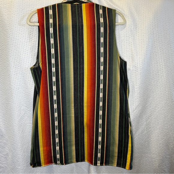 L&B Medium Serape Open Vest Striped Southwest Cowboy Rodeo Green Orange Yellow - Picture 5 of 9